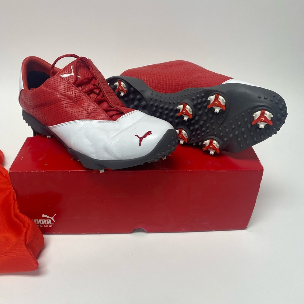 Puma golf cleats men's 11us white red good condition